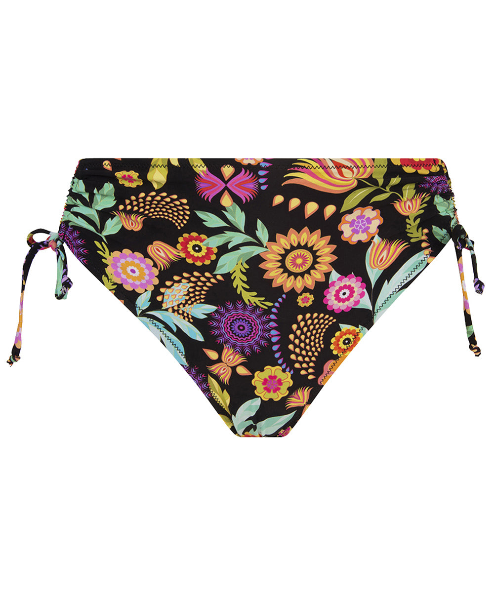 Bas de maillot de bain slip à coulisses La Muse en Fleurs bouquet radieux noir Antigel Bain FBB0630-BR