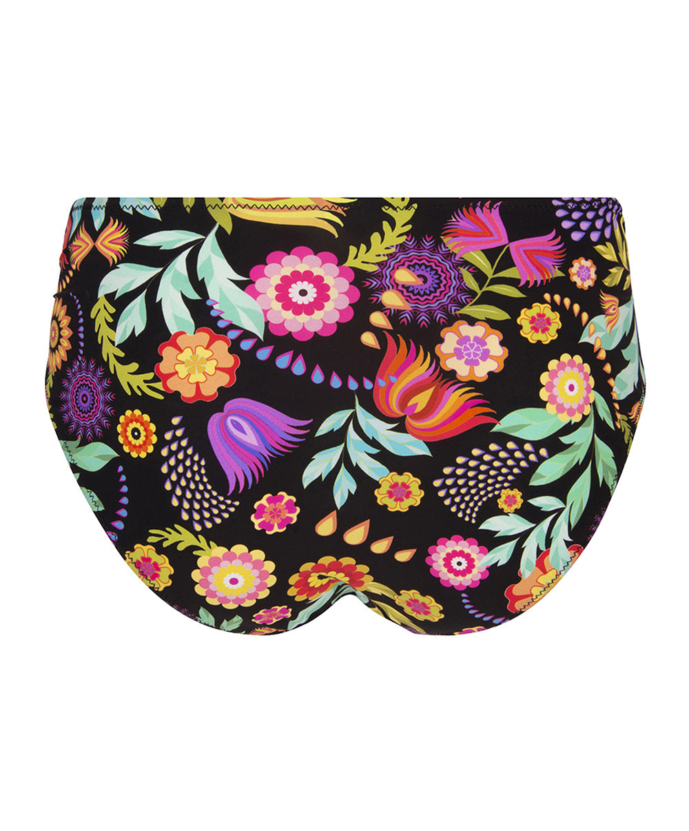 Bas de maillot de bain slip à coulisses La Muse en Fleurs bouquet radieux noir Antigel Bain FBB0630-BR
