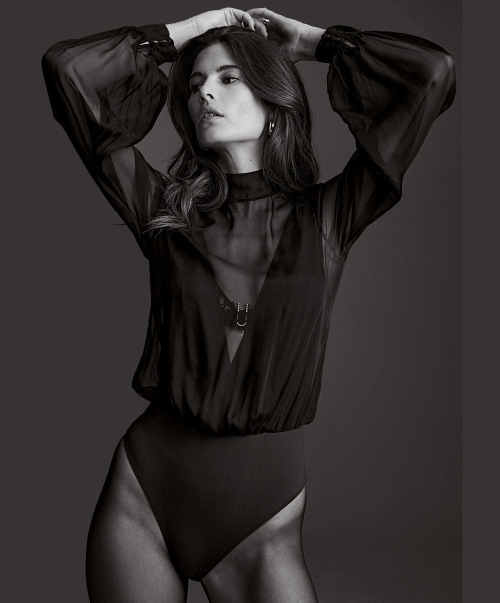 Body aubade 1m84-D noir en mousseline de soie