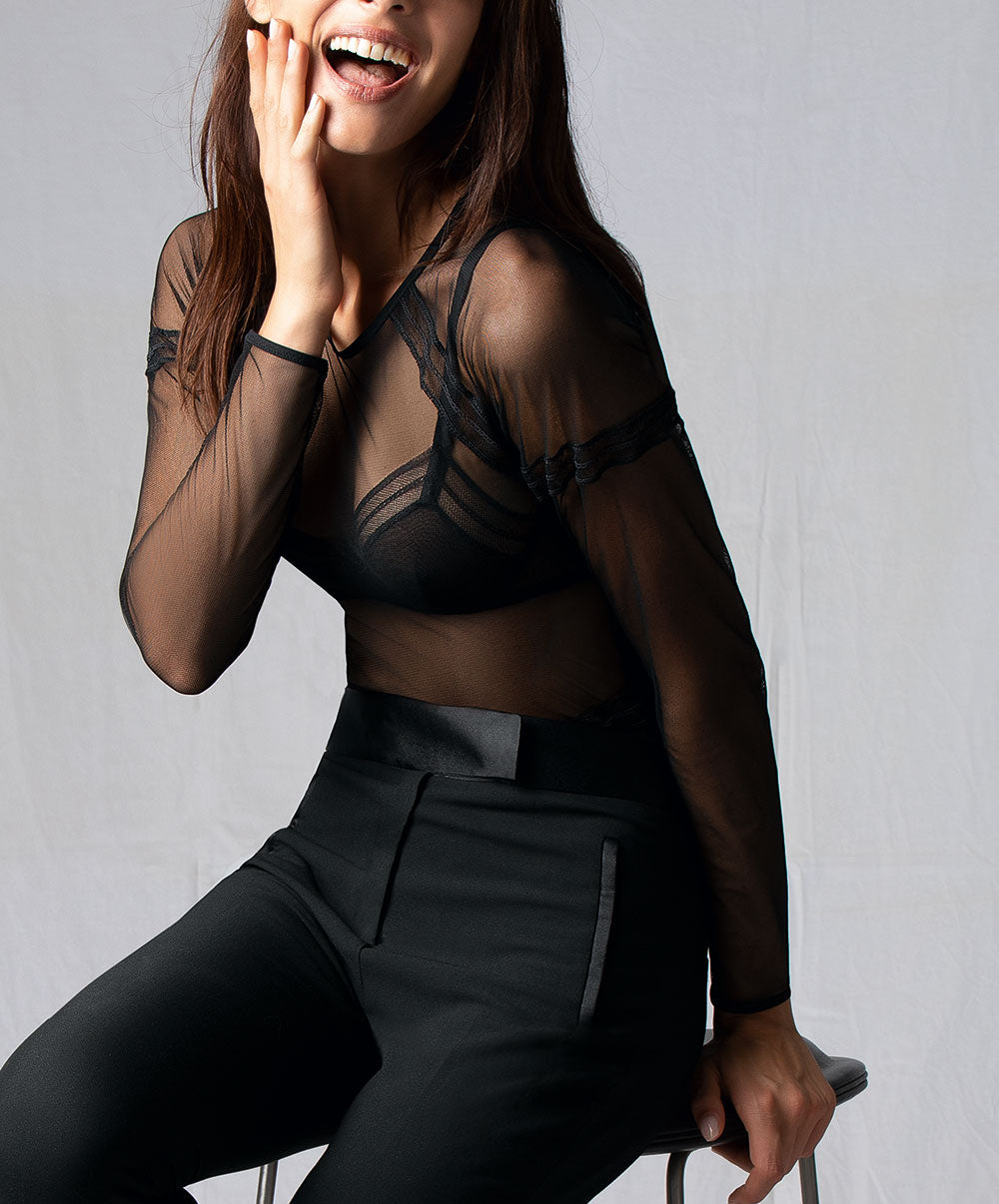 Body sexy manches longues Antigel de Lise Charmel Soir Adrénaline noir ELG5295-NO