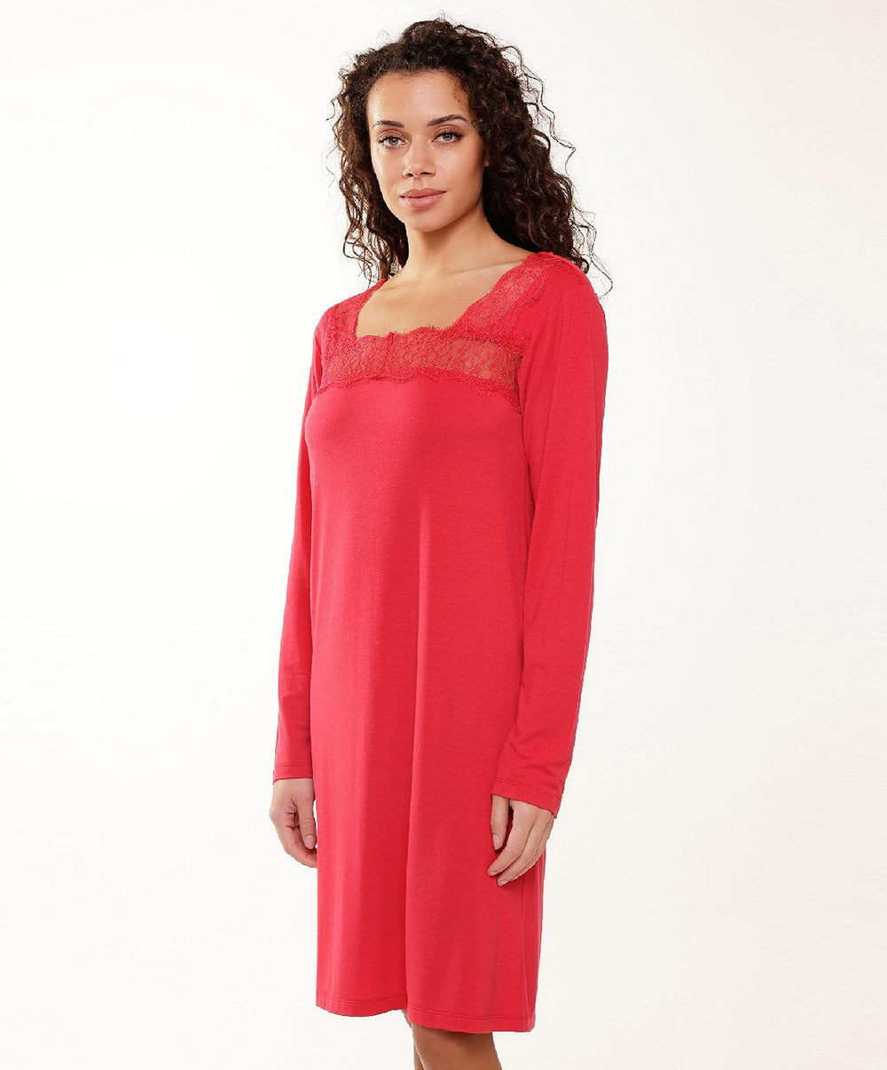 Chemise en viscose et dentelle rouge cerise Lingadore Lingadore nightwear 7605-164-CERI