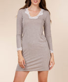 Chemise de nuit manches longues col en V Antigel de Lise Charmel Simply Perfect chiné beige ENA1306-CB fashion