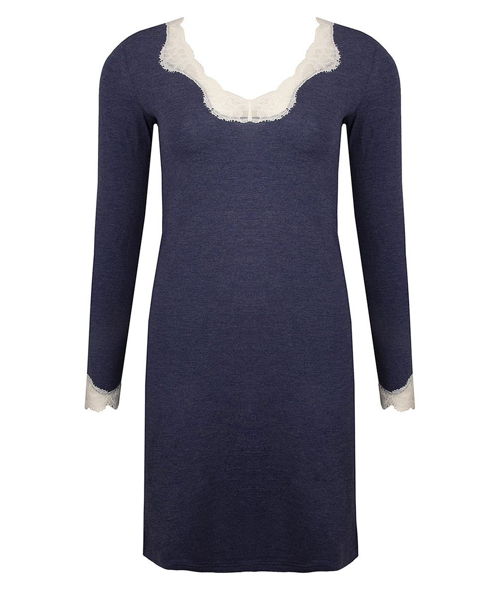 Chemise de nuit manches longues col en V Antigel de Lise Charmel Simply Perfect bleu chiné ENA1306-BN 100
