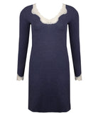 Chemise de nuit manches longues col en V Antigel de Lise Charmel Simply Perfect bleu chiné ENA1306-BN 100