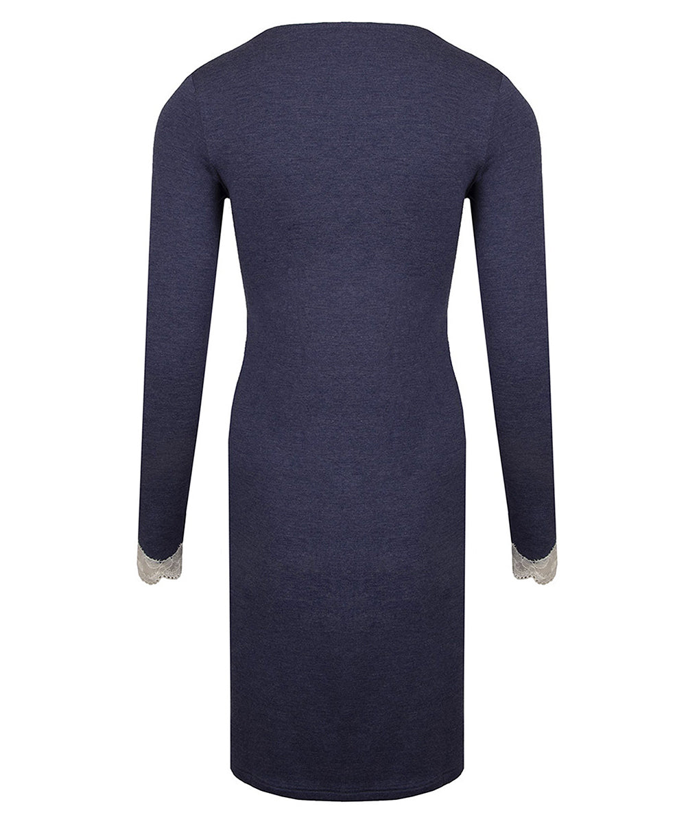 Chemise de nuit manches longues col en V Antigel de Lise Charmel Simply Perfect bleu chiné ENA1306-BN 100
