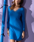 Chemise de nuit manches longues col en V Antigel de Lise Charmel Simply Perfect bleu cobalt ENA1306-SC