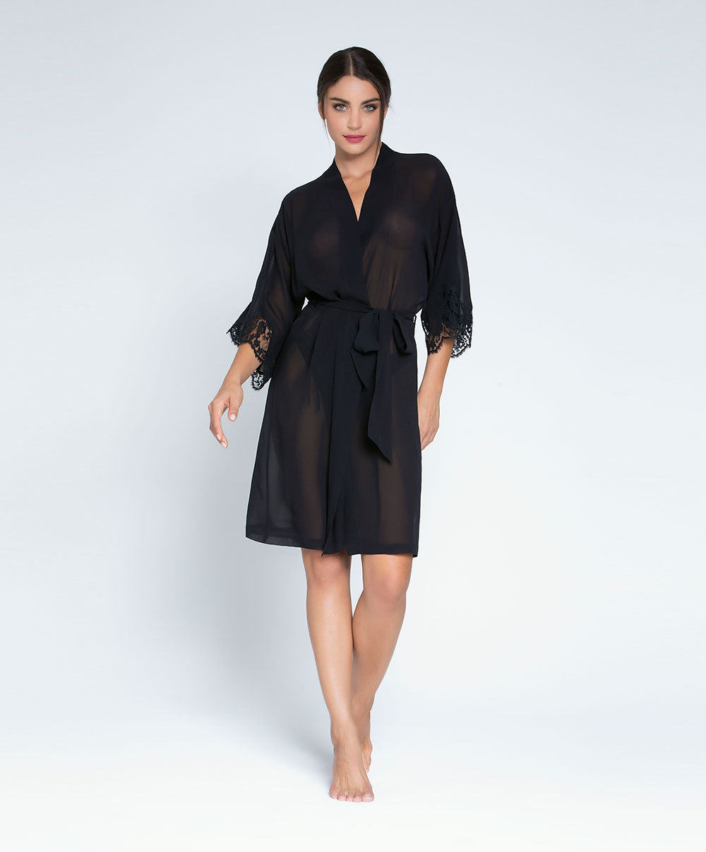 Déshabillé court en soie Lise Charmel Splendeur Soie noir ALC2680-NO