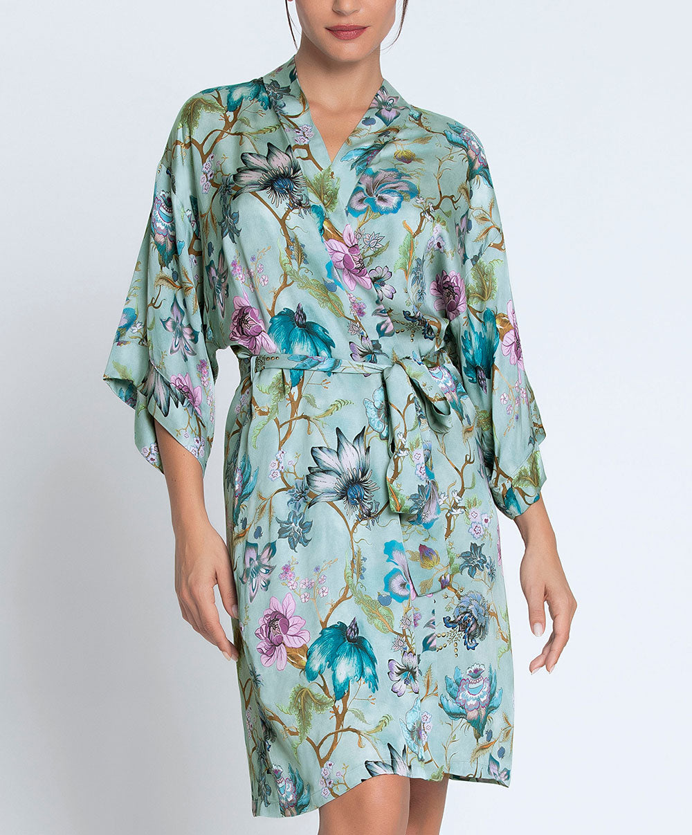 Deshabille en satin de viscose Reve en fleurs opale Lise Charmel ALJ2043 RO 1