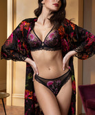 Déshabillé en soie et viscose Lise Charmel Floraison Passion safran rose ALH2086-SR