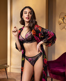 Déshabillé en soie et viscose Lise Charmel Floraison Passion safran rose ALH2086-SR