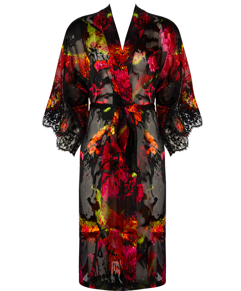 Déshabillé en soie et viscose Lise Charmel Floraison Passion safran rose ALH2086-SR