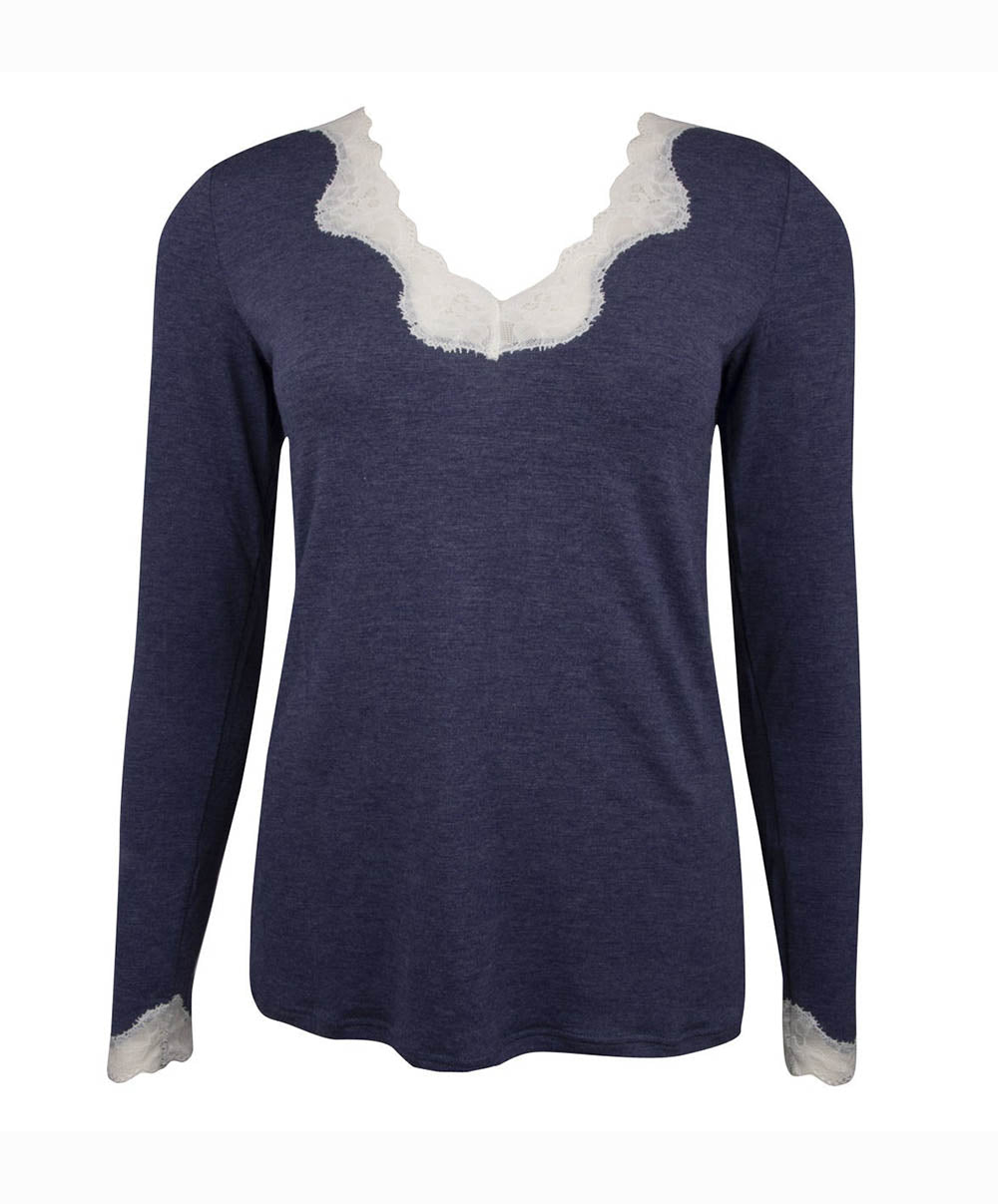 T-shirt manches longues col V Antigel de Lise Charmel Simply Perfect bleu chiné ENA2006-BN