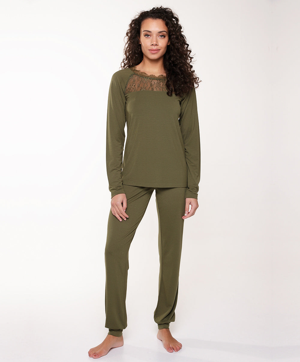 Ensemble pyjama "avocado" inserts en dentelle Lingadore nightwear Lingadore 6314-136-AVOC