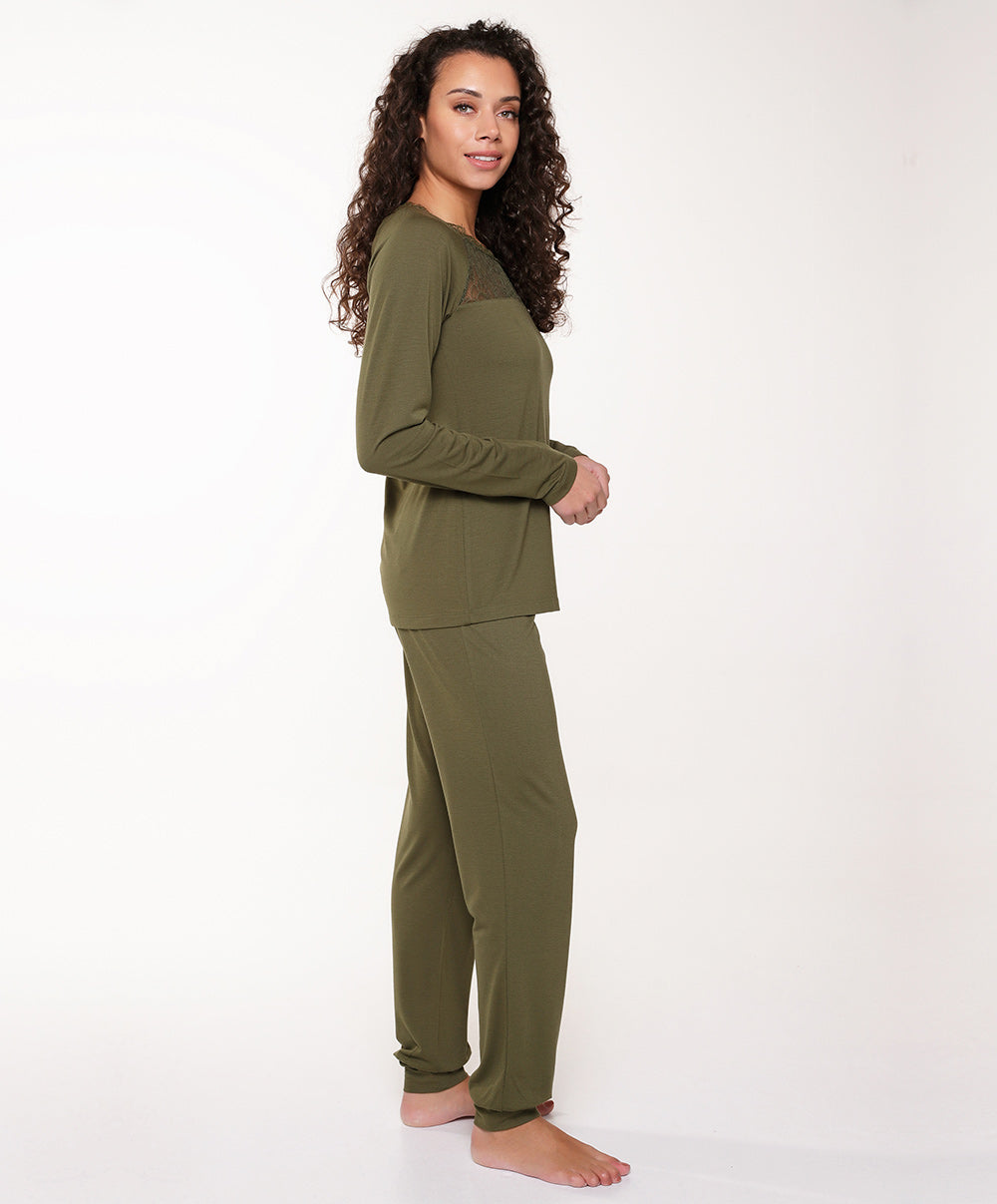 Ensemble pyjama "avocado" inserts en dentelle Lingadore nightwear Lingadore 6314-136-AVOC