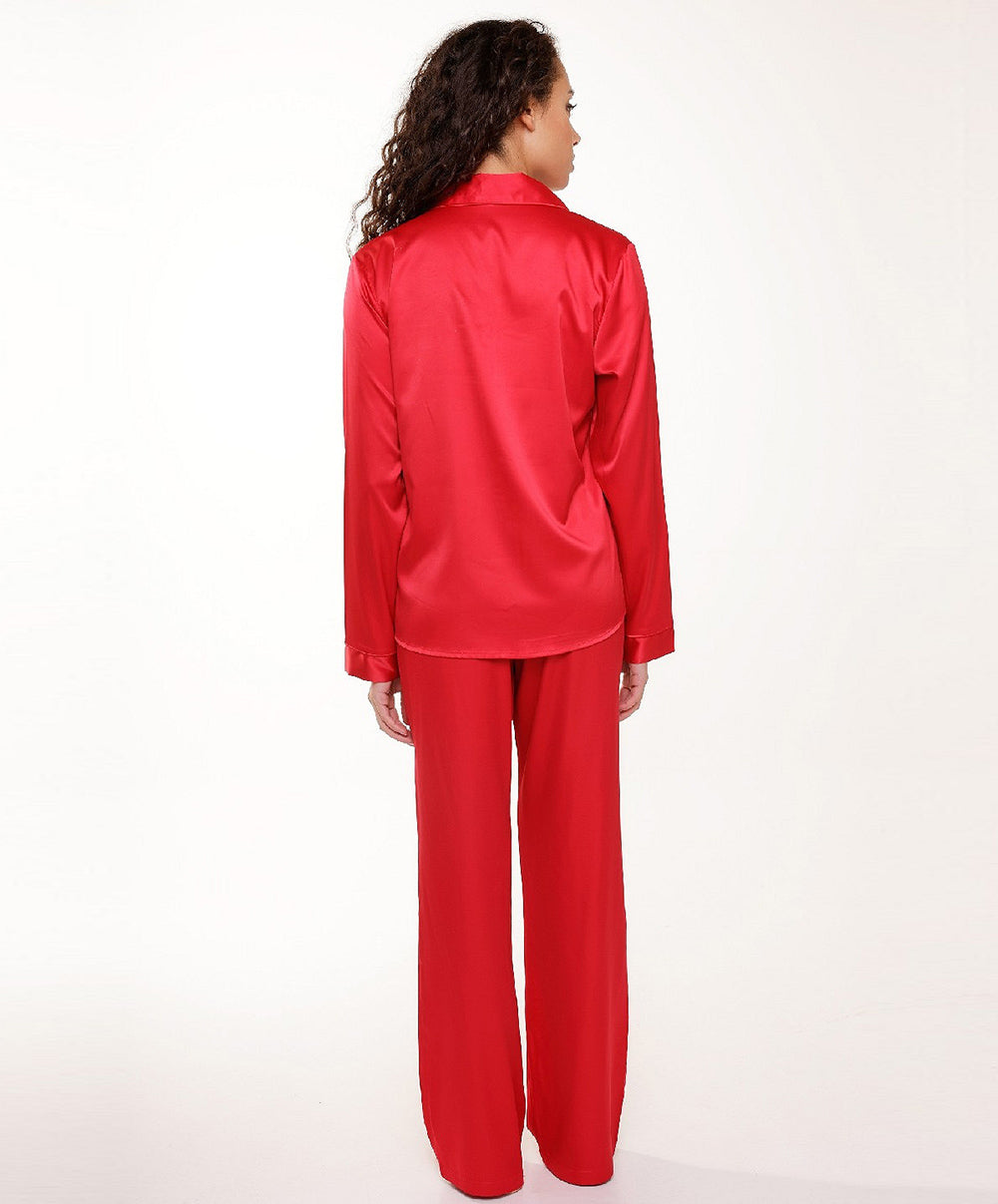 Ensemble pyjama chemise et pantalon satinés rouge cerise Lingadore Lingadore nightwear 7624-164-CERI