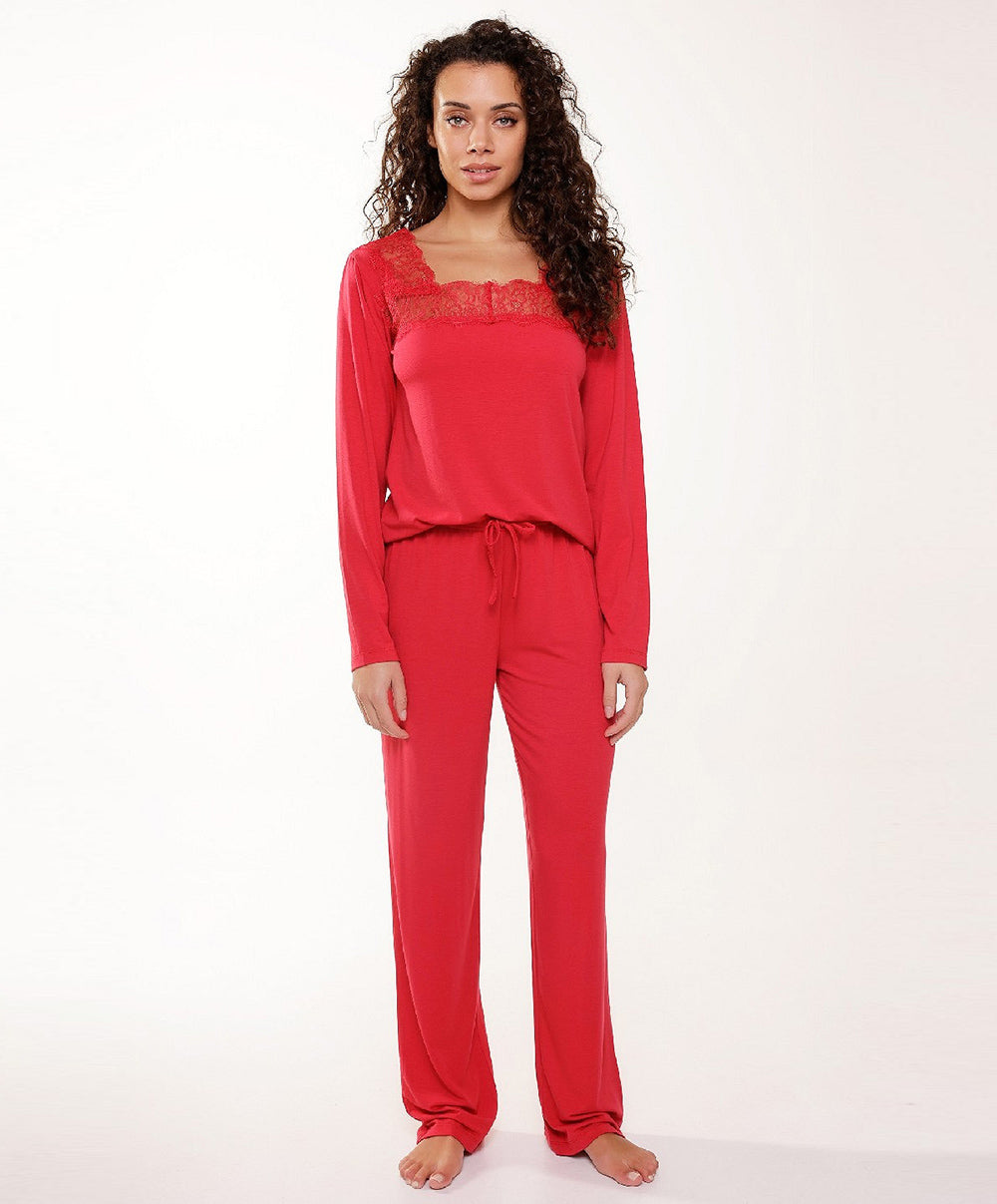 Ensemble pyjama en viscose et dentelle rouge cerise Lingadore Lingadore nightwear 7604-164-CERI