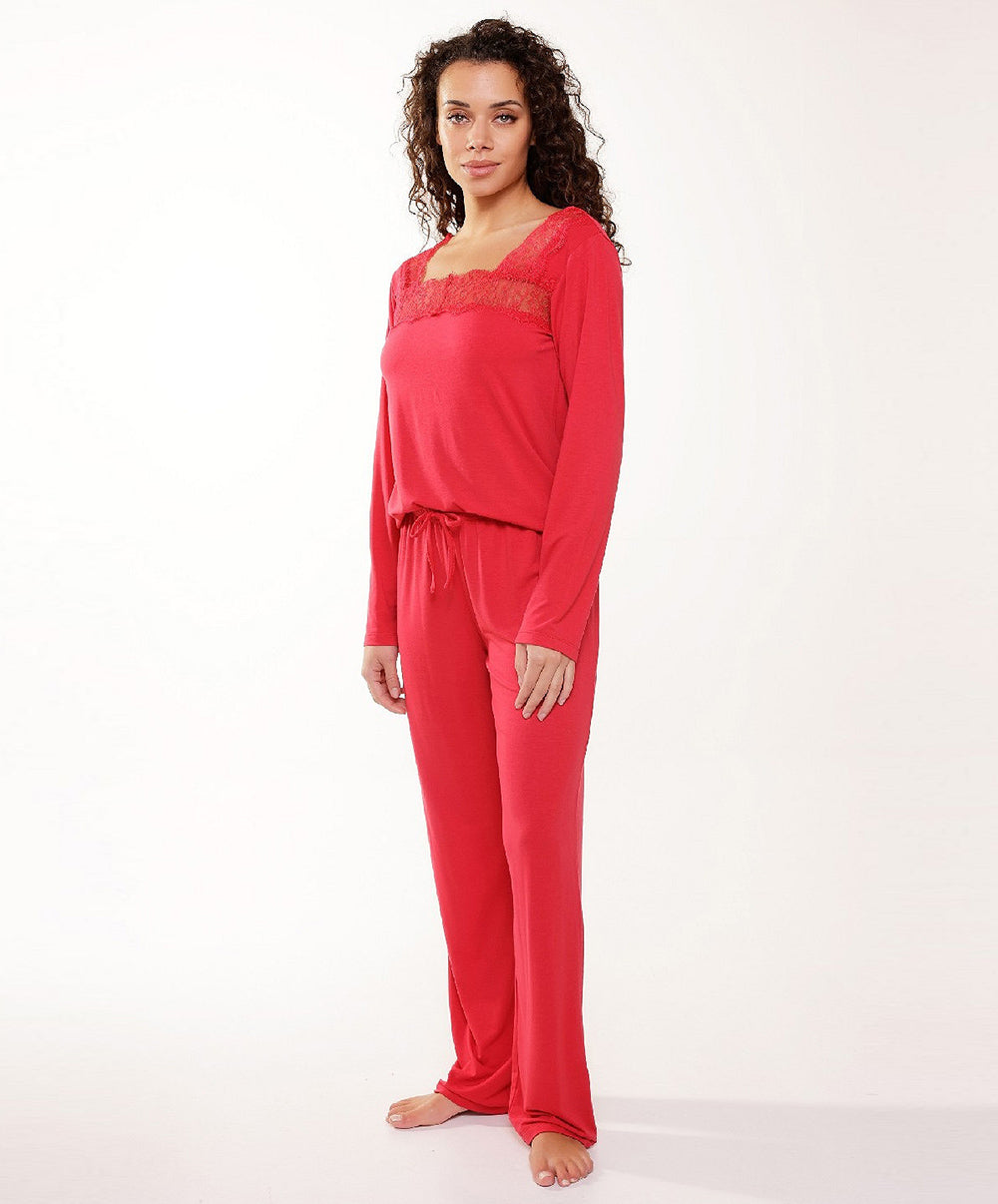 Ensemble pyjama en viscose et dentelle rouge cerise Lingadore Lingadore nightwear 7604-164-CERI