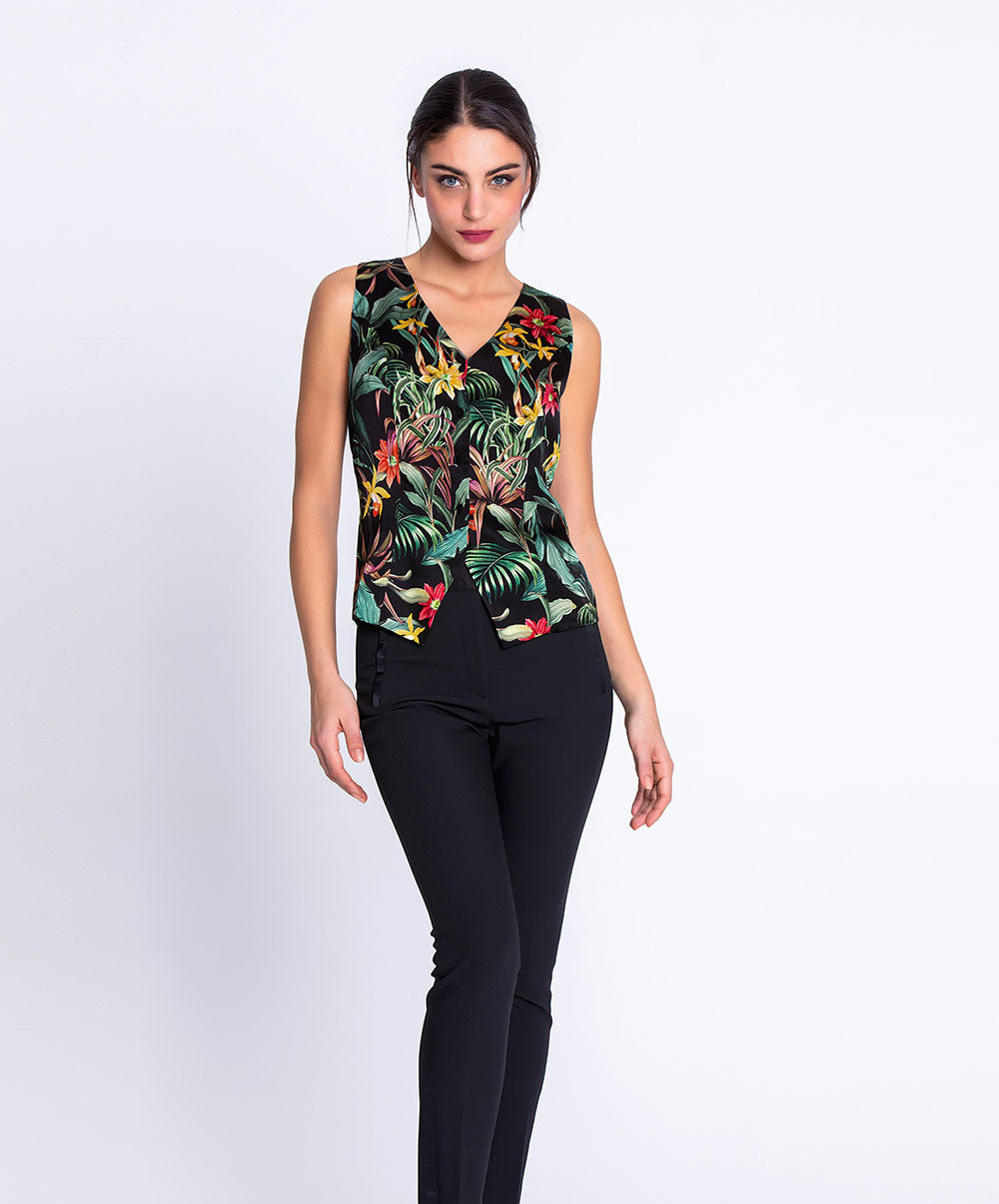 Gilet en satin de soie Lise Charmel Fleurs Étoiles éclat étoile (noir et multicolore) ALH7596-EE