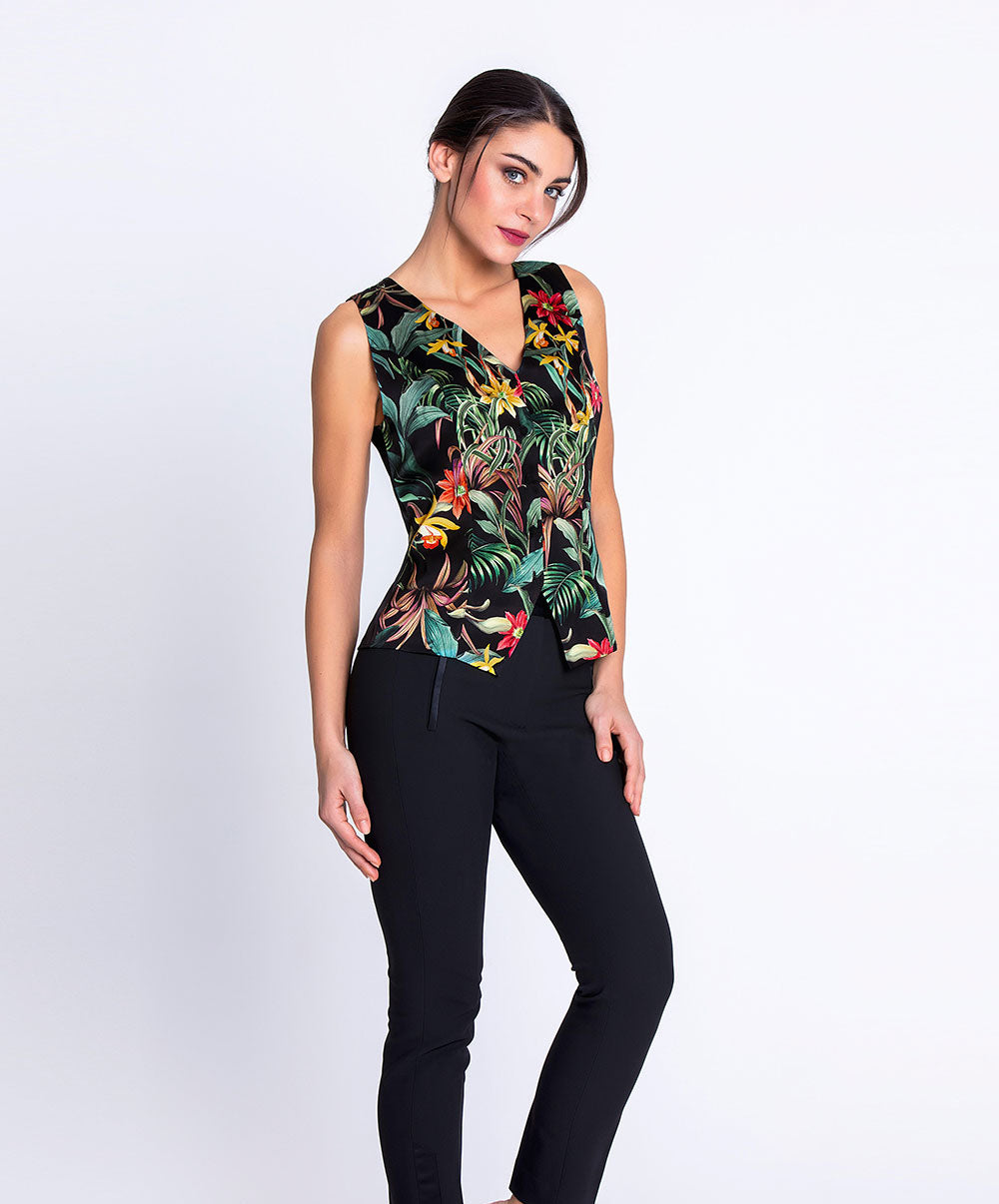 Gilet en satin de soie Lise Charmel Fleurs Étoiles éclat étoile (noir et multicolore) ALH7596-EE