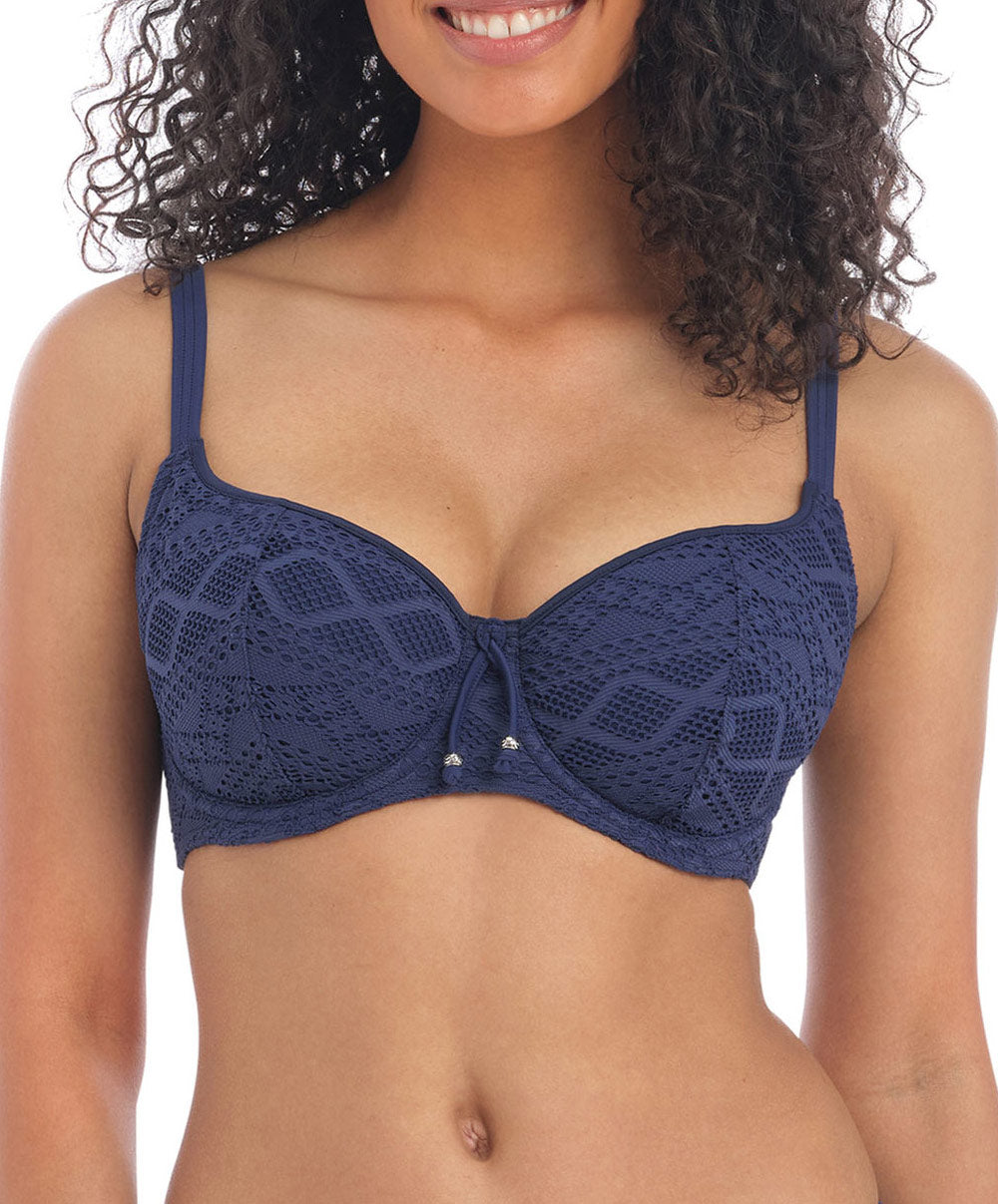 Haut de maillot de bain balconnet à armatures décolleté cœur bleu marine Sundance bleu denim Freya swim AS3970-DEN