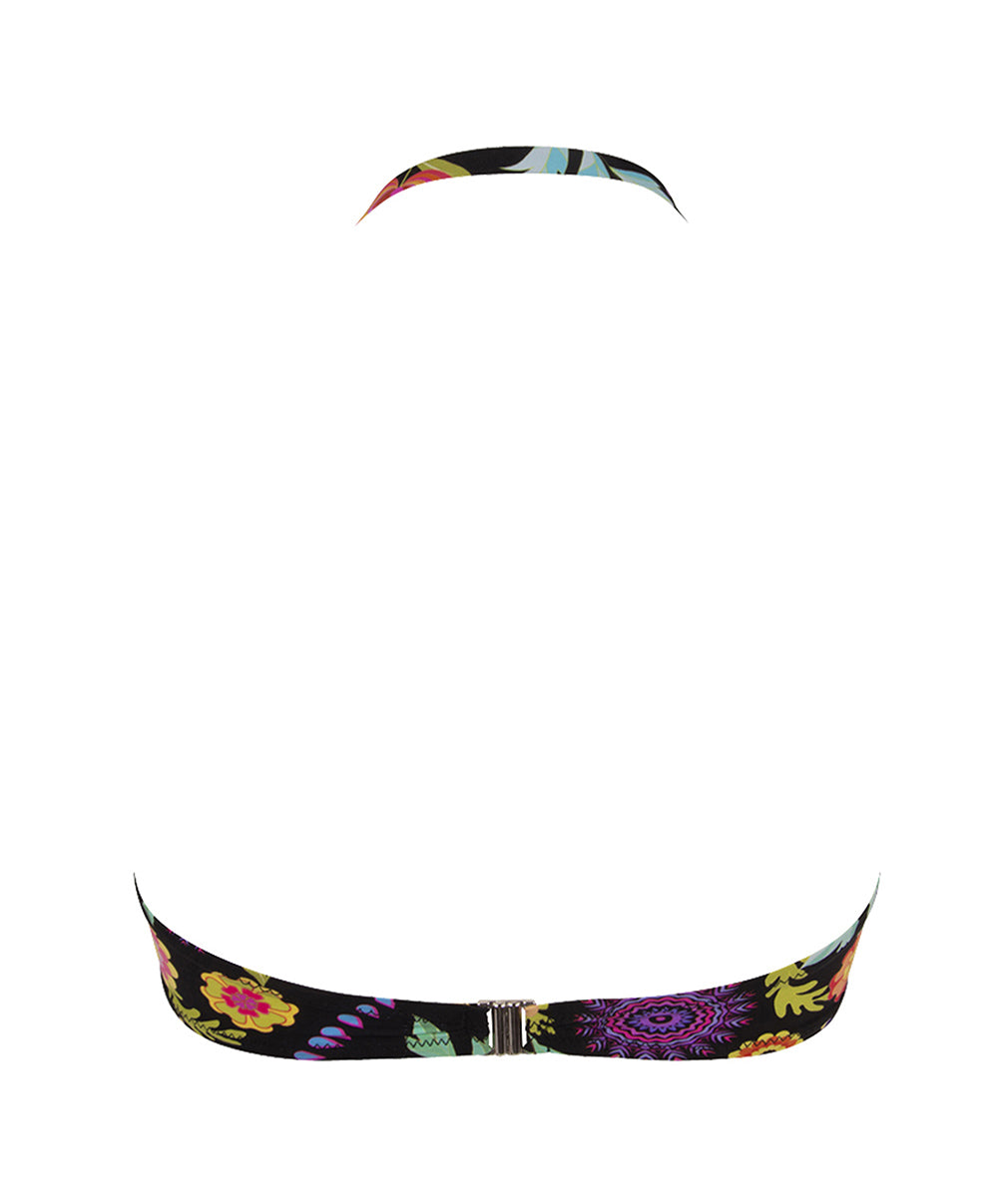 Haut de maillot de bain bandeau coque La Muse en Fleurs bouquet radieux noir Antigel Bain EBB7130-BR