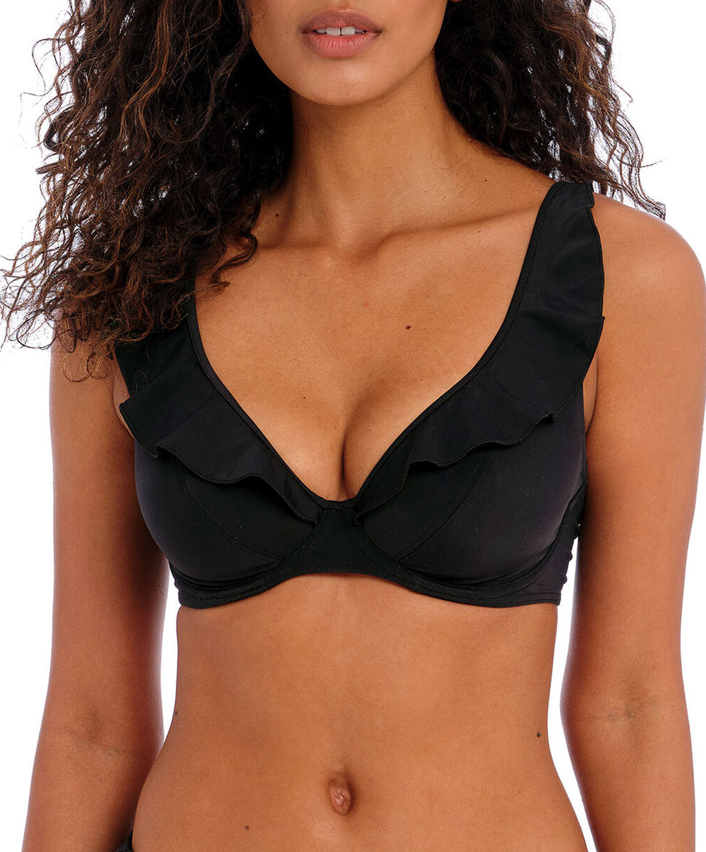 Haut de maillot de bain foulard à volants avec armatures Jewel Cove plain black Freya swim AS7230-PLK