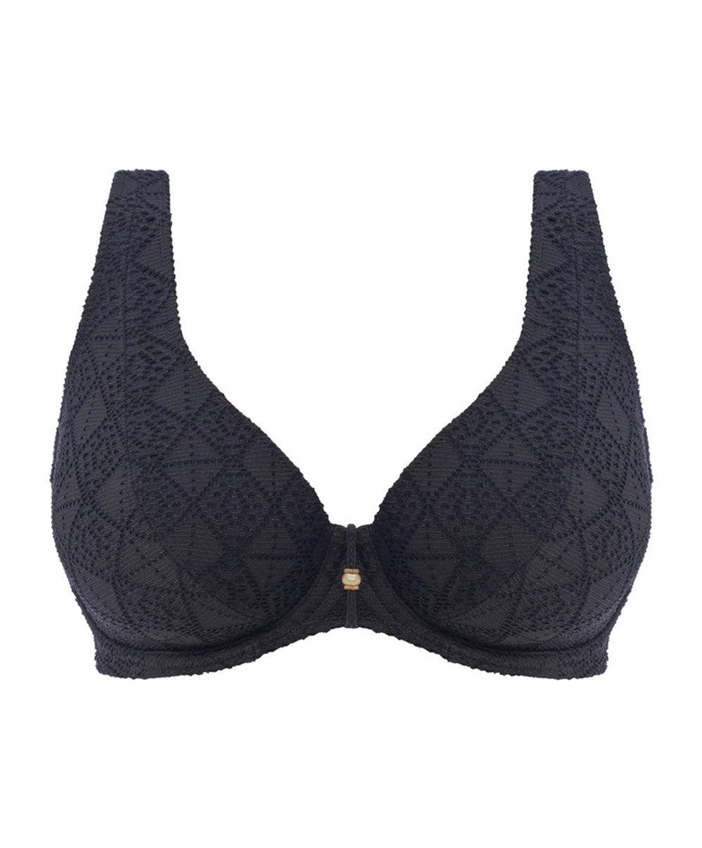 Haut de maillot de bain foulard apex haute décolleté plongeant Nomad Nights noir Freya swim AS205413-BLK