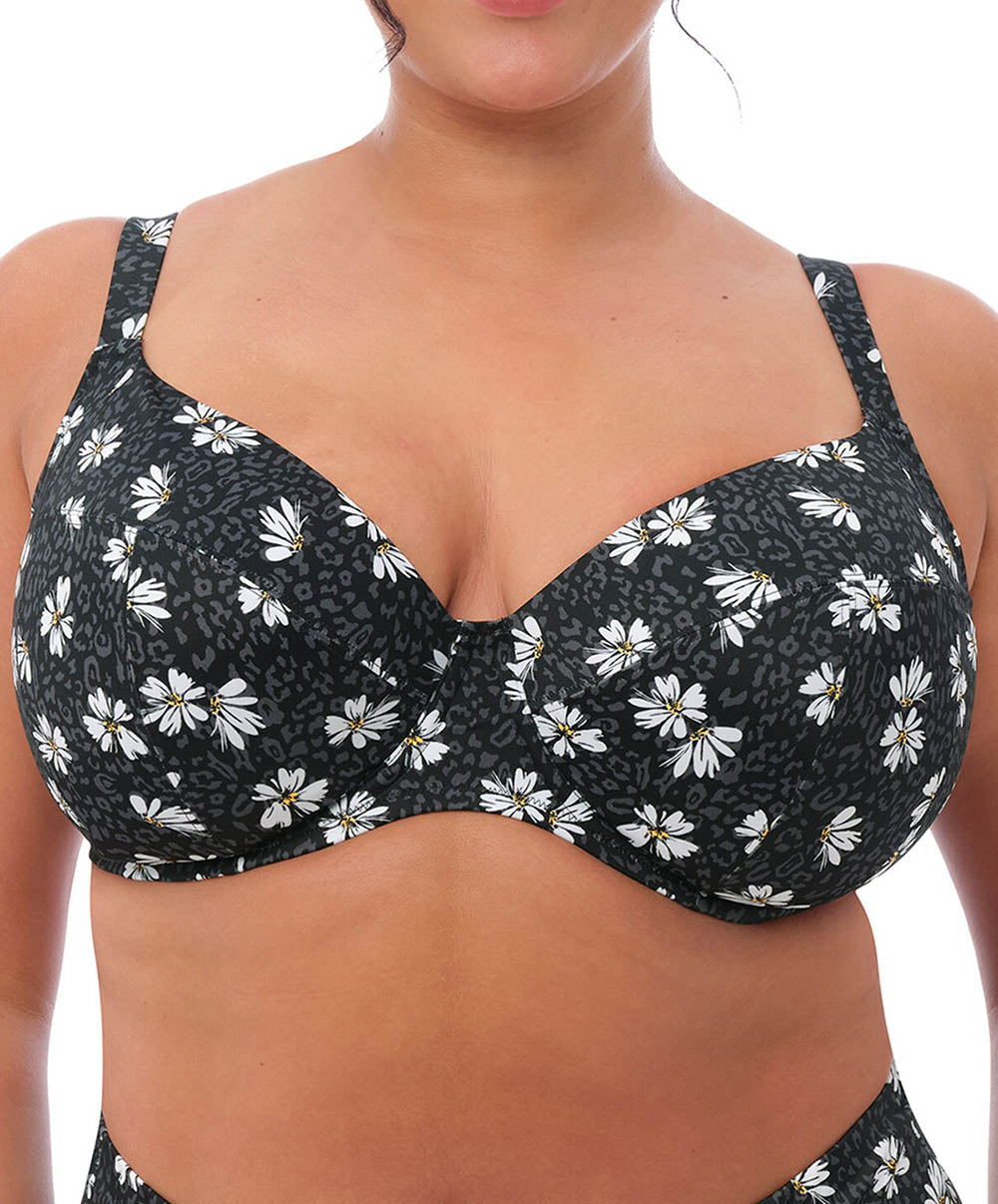 Haut de maillot de bain plunge grande taille Elomi swim Plain sailing Black daisy ES7274-BDY