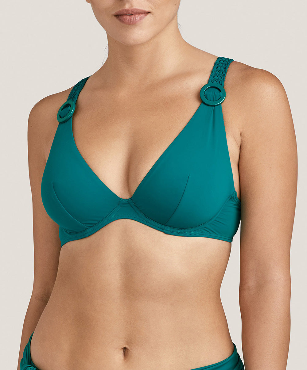 Haut de maillot de bain triangle plunge Aubade Bain La Plage Ensoleillée vert minéral TS12-MINE