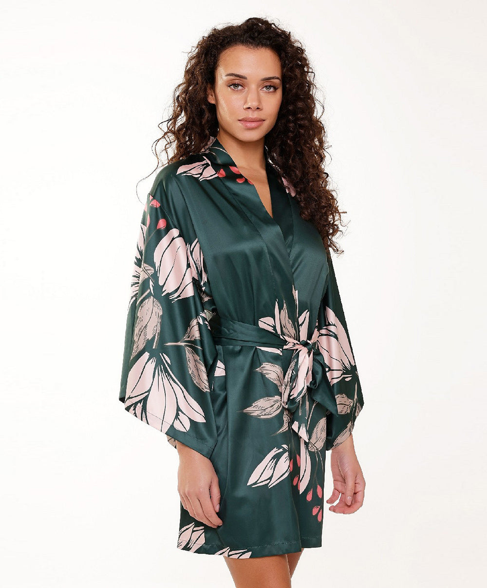 Kimono satiné sexy imprimé fleurs Lingadore 7621-17-PRINT