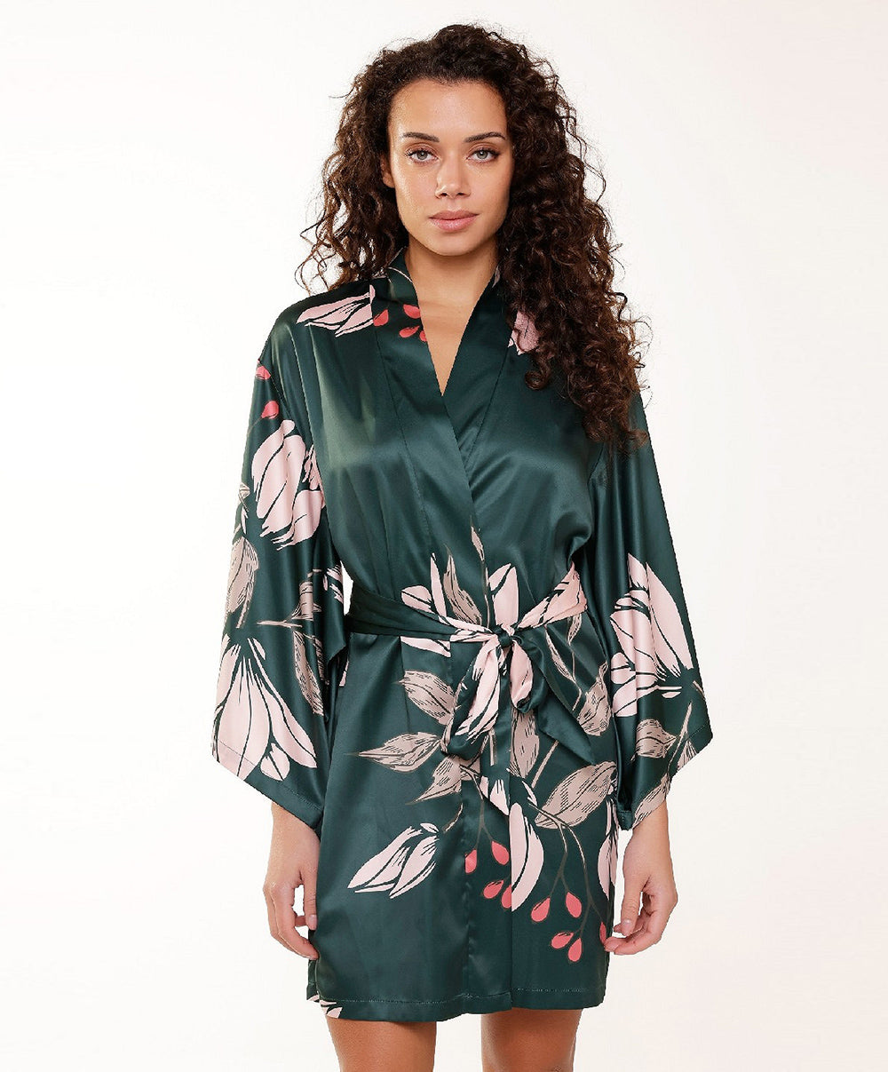 Kimono satiné sexy imprimé fleurs Lingadore 7621-17-PRINT