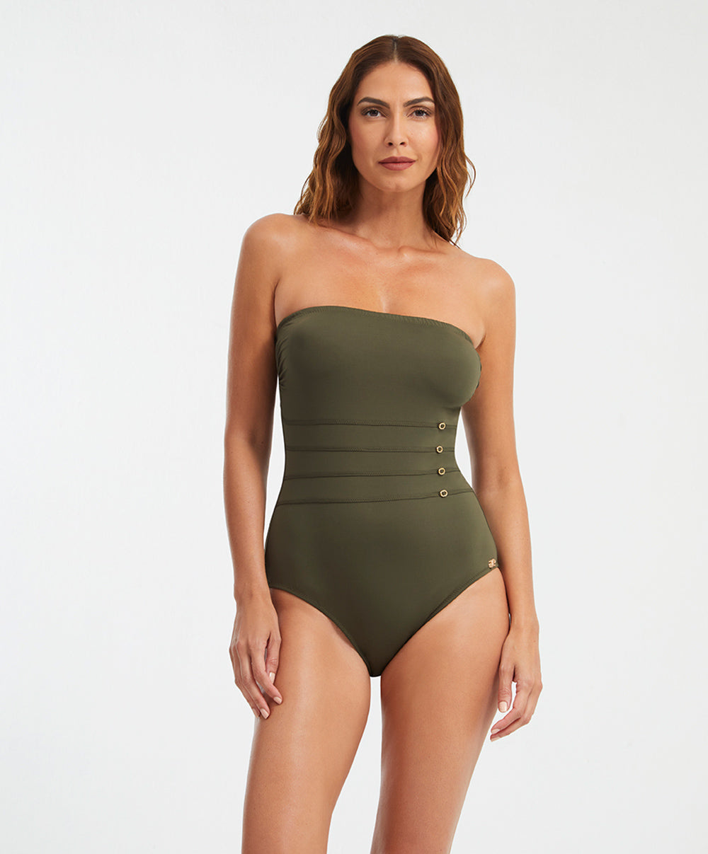 Maillot de bain 1 pièce bustier gainant Stella Nuria Ferrer Swimwear & Beachwear NF-223-KHAKI-STELLA