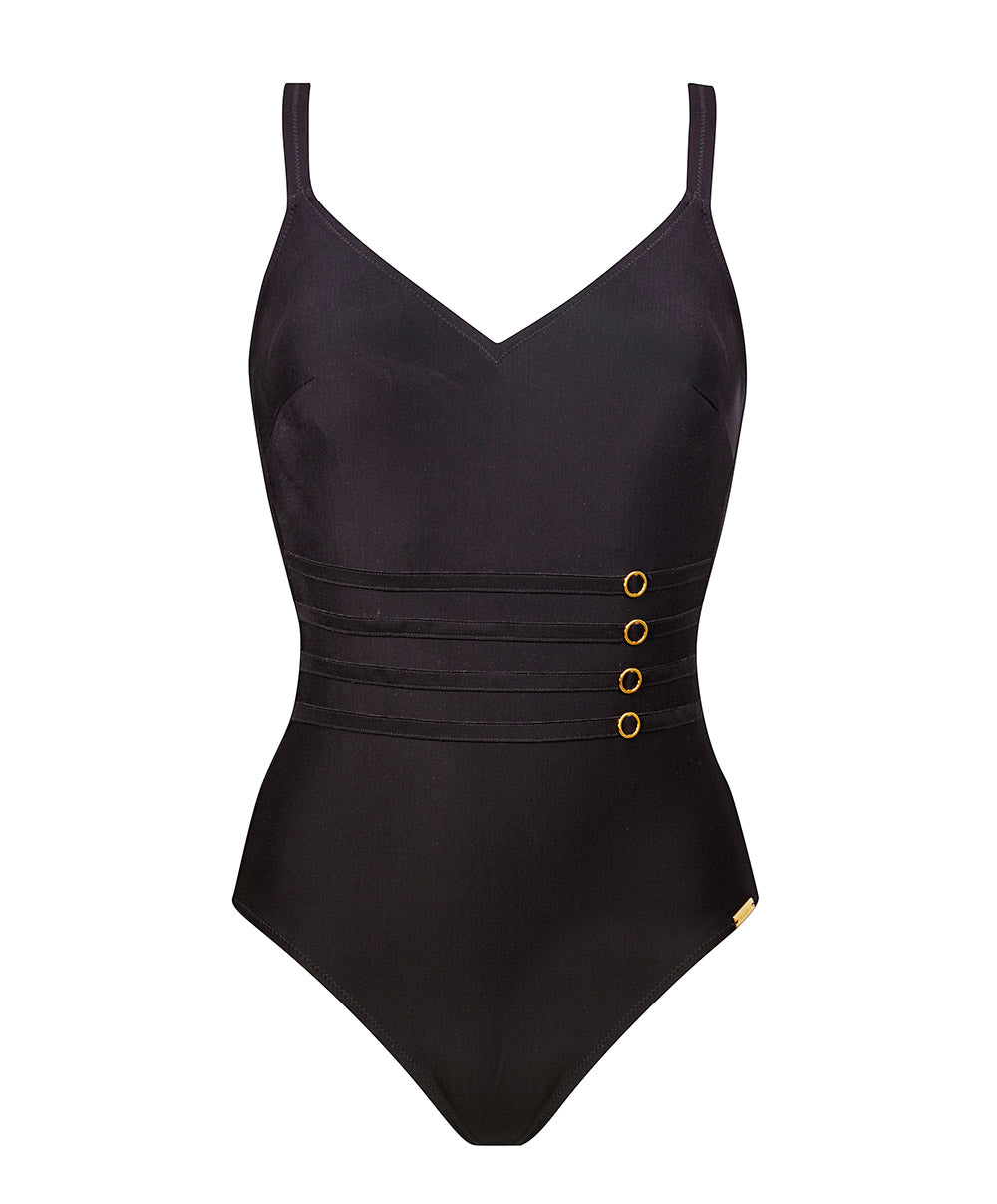 Maillot de bain 1 pièce gainant avec armatures black gold Charmline Swimwear sculptant CH-1875-547-709