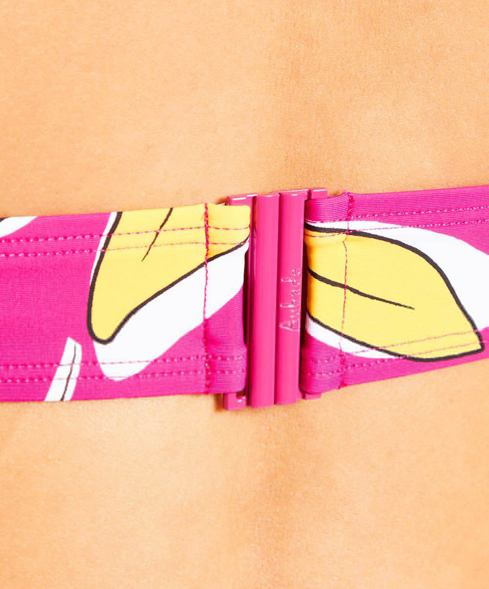 Haut de maillot de bain emboitant Aubade Bain Danse de feuilles Hawaien rose PV15-HARO