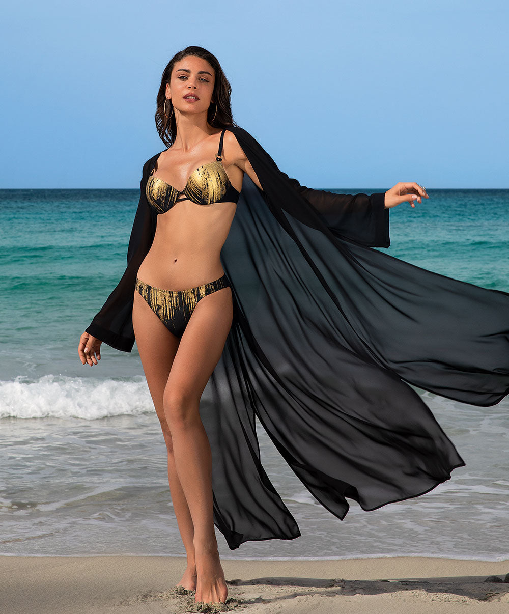 Soutien-gorge de bain coque effet push Lise Charmel bain Feuille d'Or noir et or ABB8579-ON