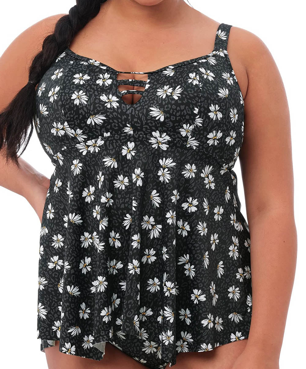 Haut de maillot de bain tankini grande taille Elomi swim Plain sailing Black daisy ES7271-BDY