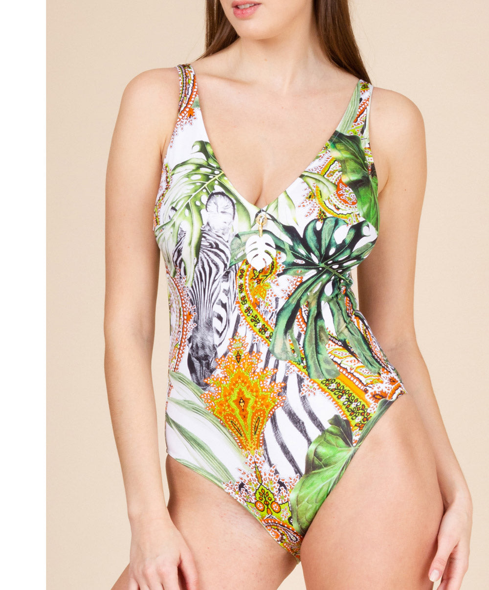 Maillot de bain une pièce dos ouvert Lise Charmel bain Féérie Tropicale nature tropicale ABB6948-NT