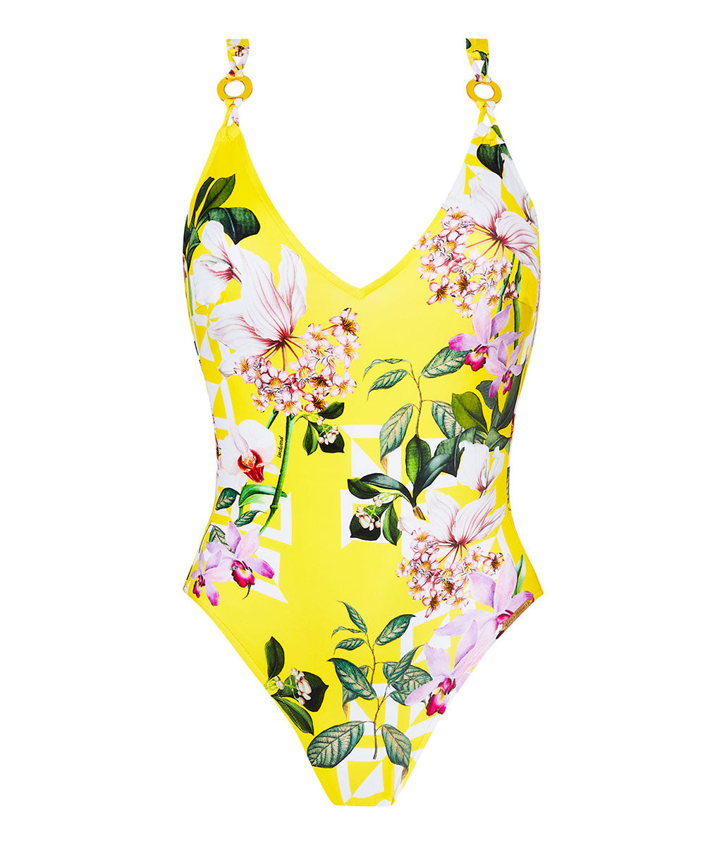 Maillot de bain une pièce sans armatures dos ouvert Lise Charmel bain Jardin Délice soleil jaune ABB6978-SD 100