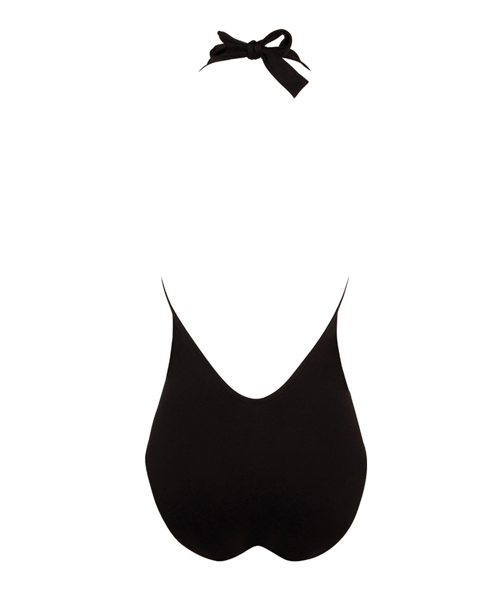 Maillot de bain une pièce sans armatures tour de cou La Muse Dentelle noir Antigel Bain EBB9206-NO