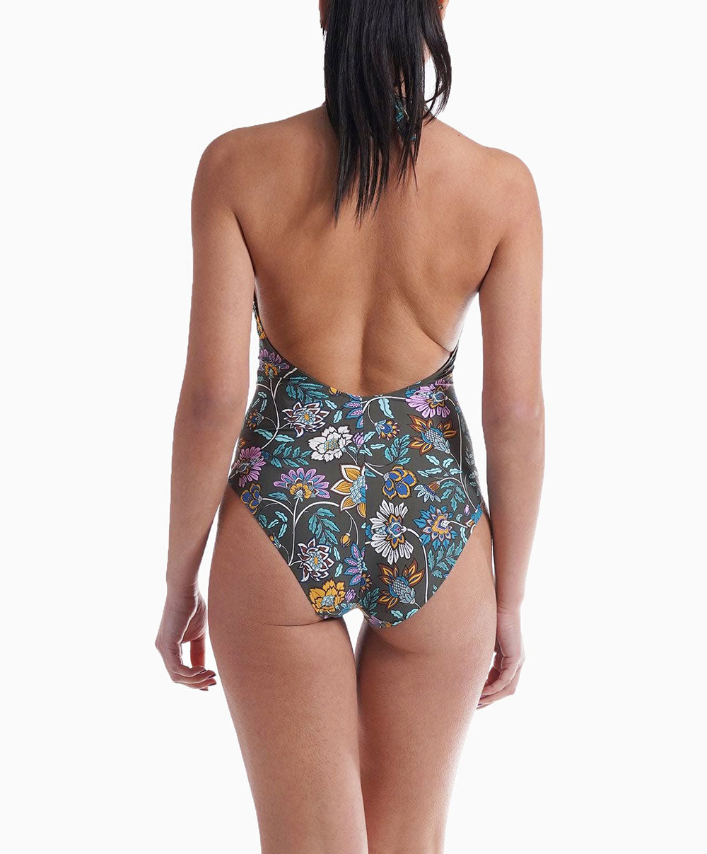 Maillot de bain une pièce séduction tour de cou dos nu Lise Charmel bain Fleur Persane bronze ABB9767-BP