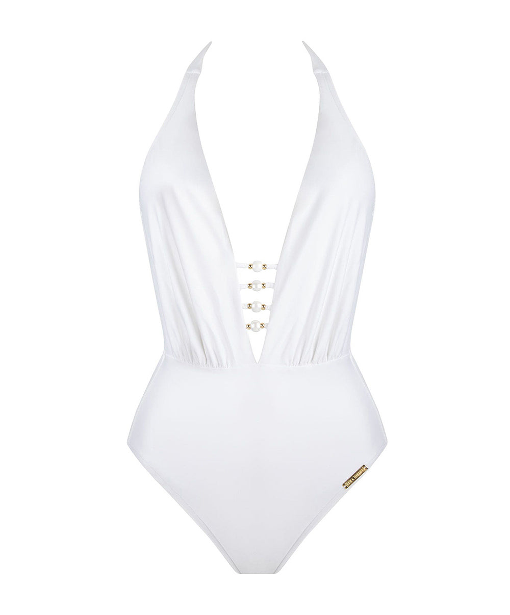 Maillot de bain une pièce sexy tour de cou Lise Charmel bain Perles Nacrées blanc ABB9769-BL 10