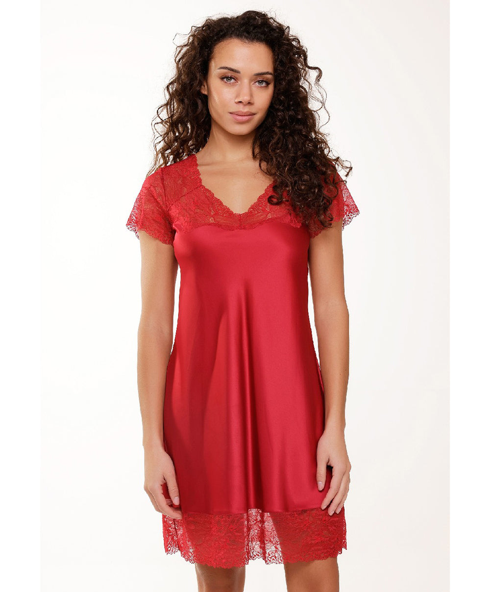 Robe de nuit sexy satinée rouge cerise Lingadore Lingadore nightwear 7504S-164-CERI