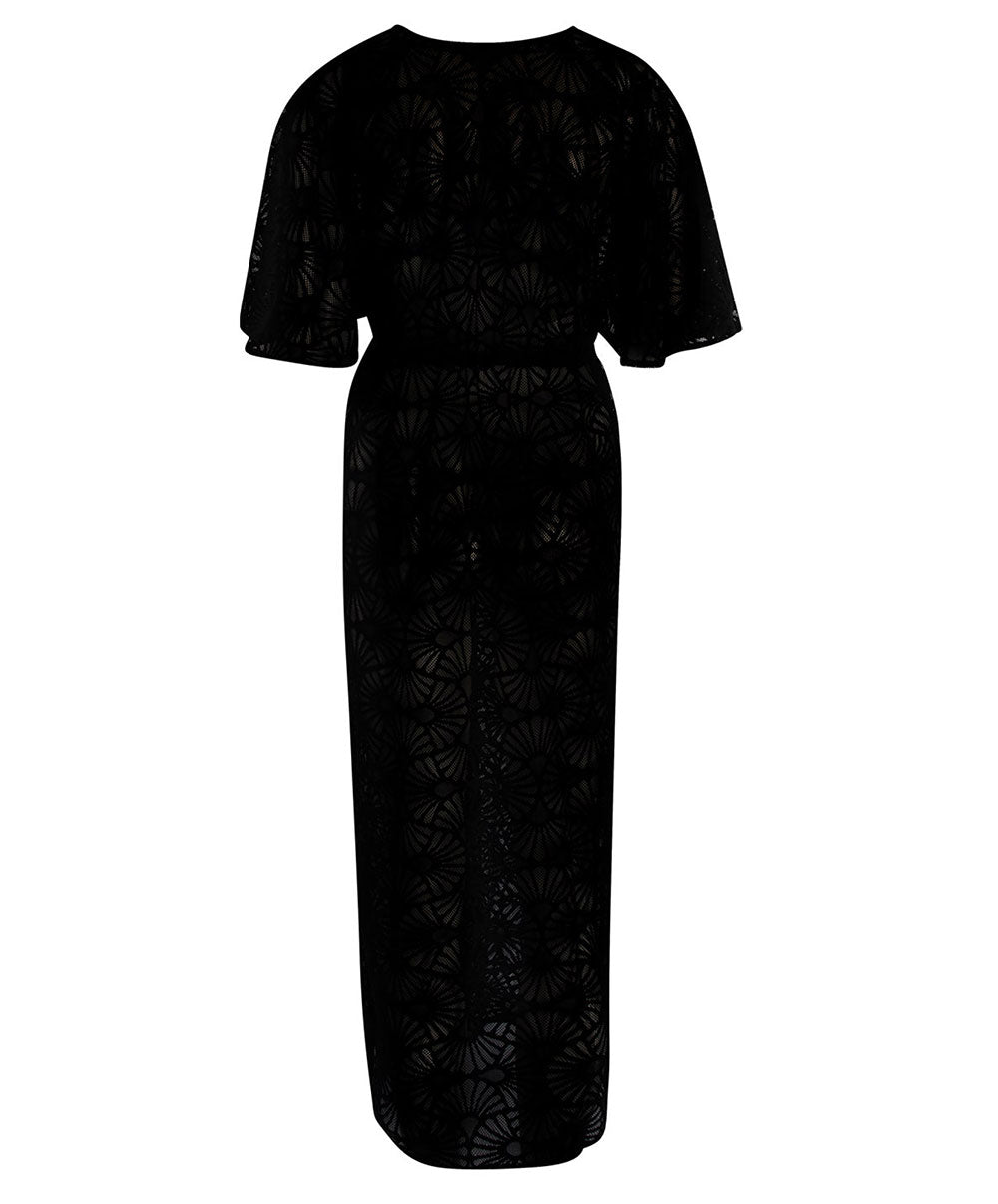 Robe de plage longue forme kimono La Muse Dentelle noir Antigel Bain ESB2906-NO