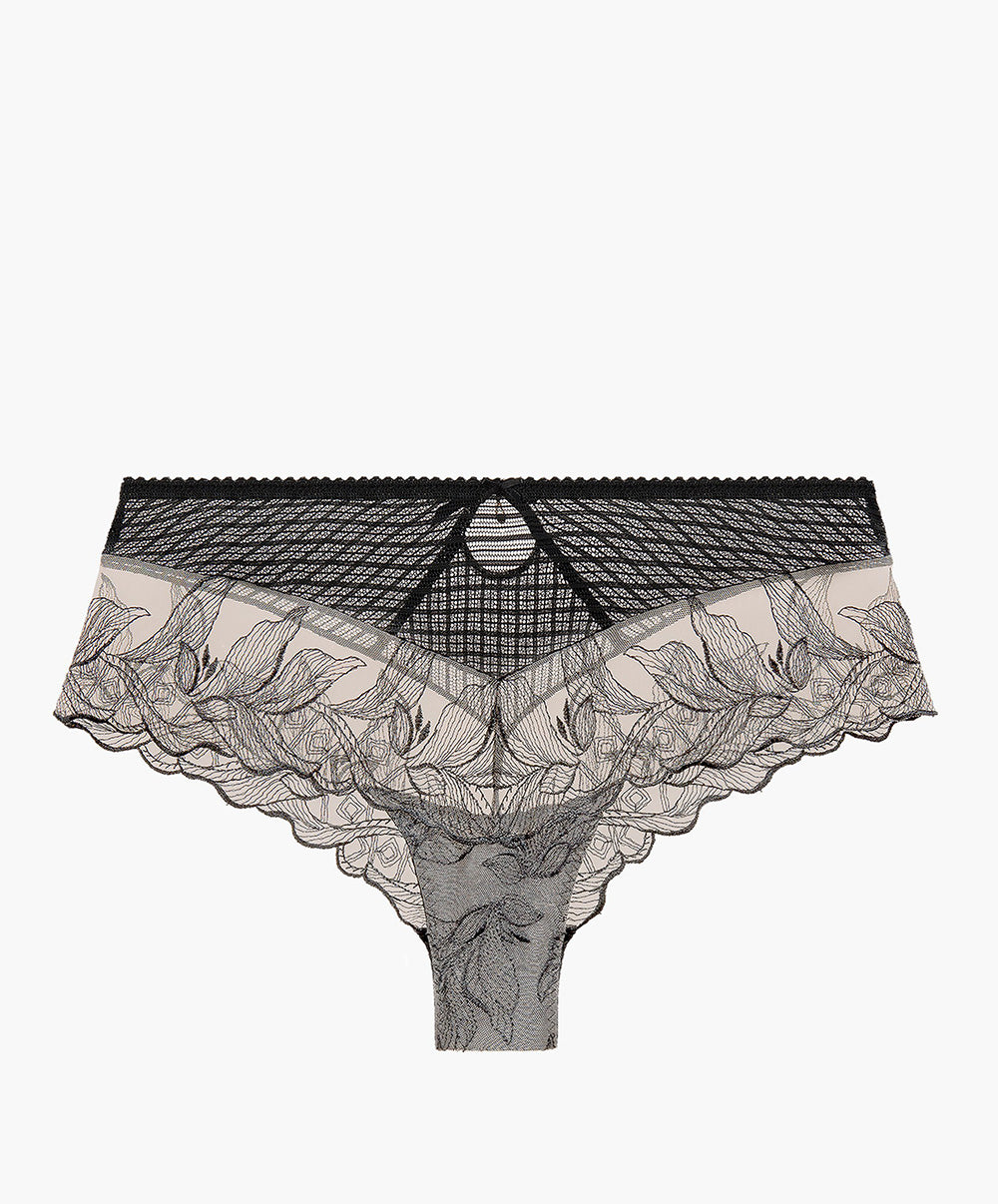 Shorty taille basse"St-Tropez" Fleur de Tatoo encre noire Aubade TB70-ENNO