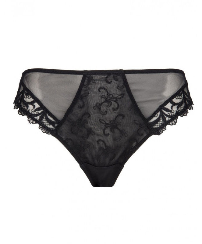 Slip grande taille dos opaque Acanthe Guipure arty noir Éprise de Lise Charmel BCG0207-AN face