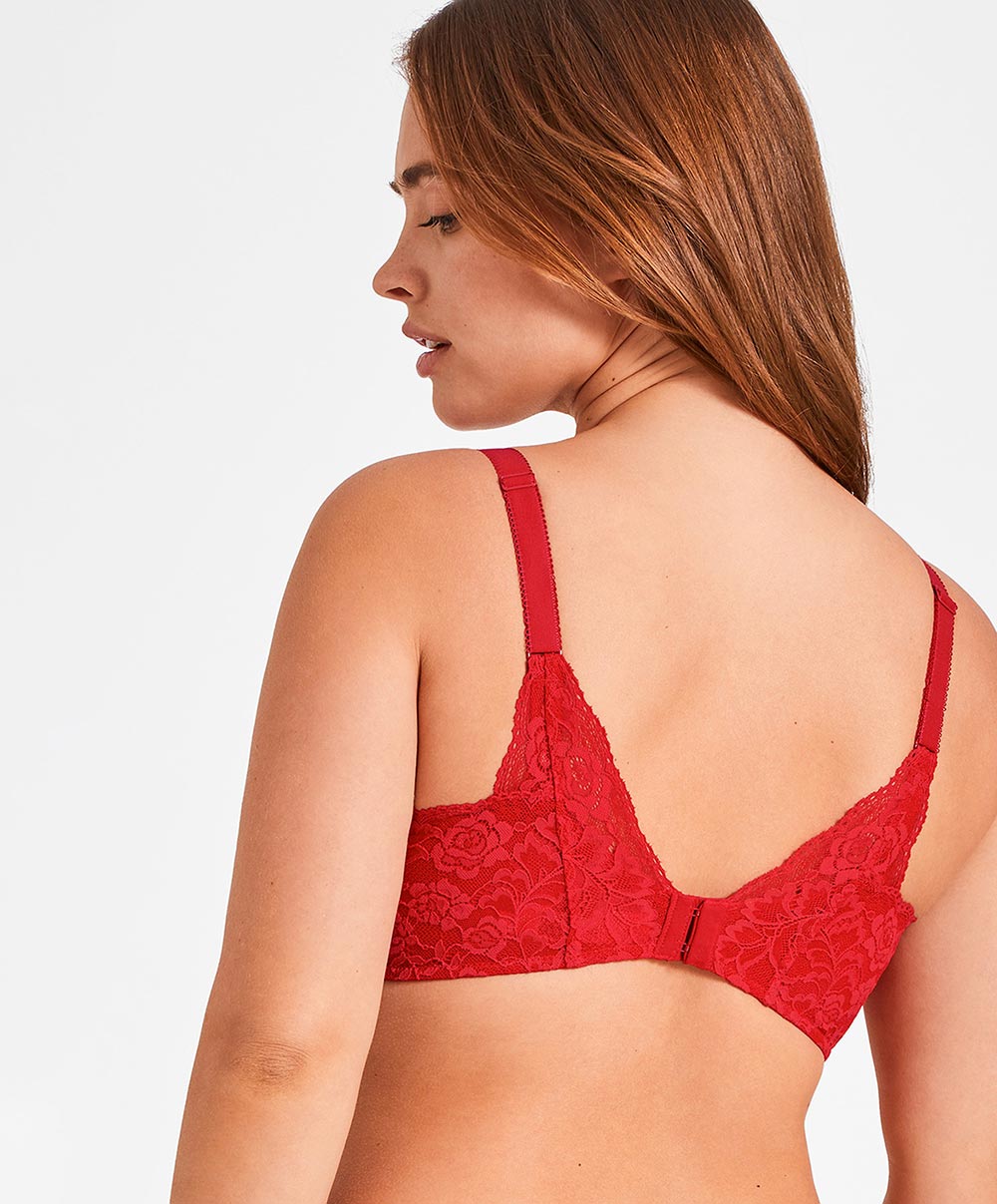 Soutien-gorge grande taille triangle plunge rouge Rosessence rouge gala Aubade HK12-02-GALA