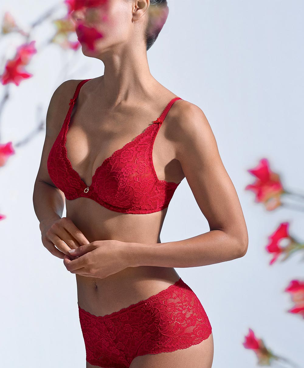Soutien-gorge triangle plunge rouge Rosessence rouge gala Aubade HK12-GALA