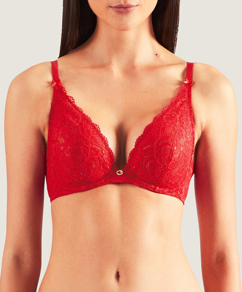 Soutien-gorge triangle plunge rouge Rosessence rouge gala Aubade HK12-GALA