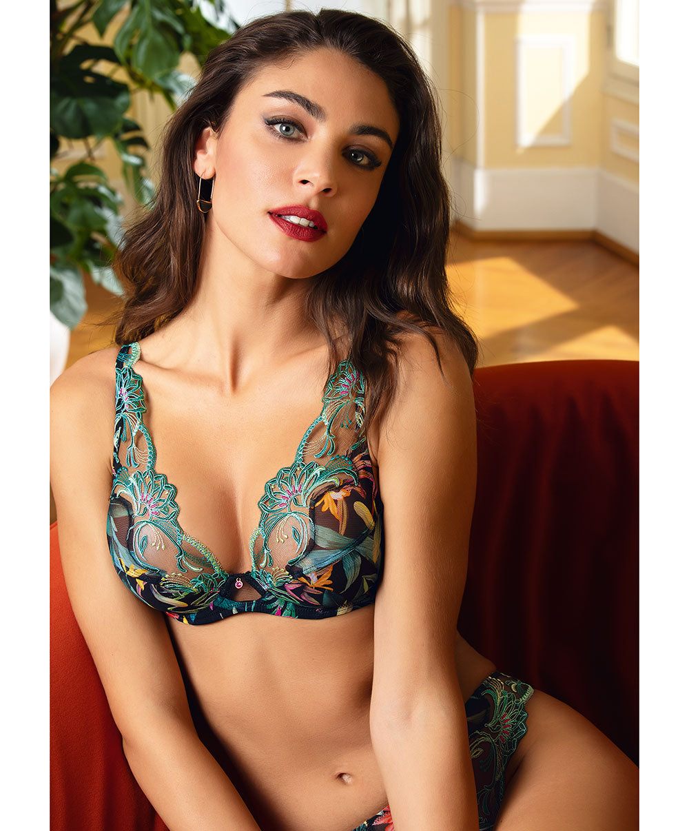 Soutien-gorge triangle sexy "Glamour" Lise Charmel Fleurs Étoiles éclat étoile (noir et multicolore) ACH7496-EE