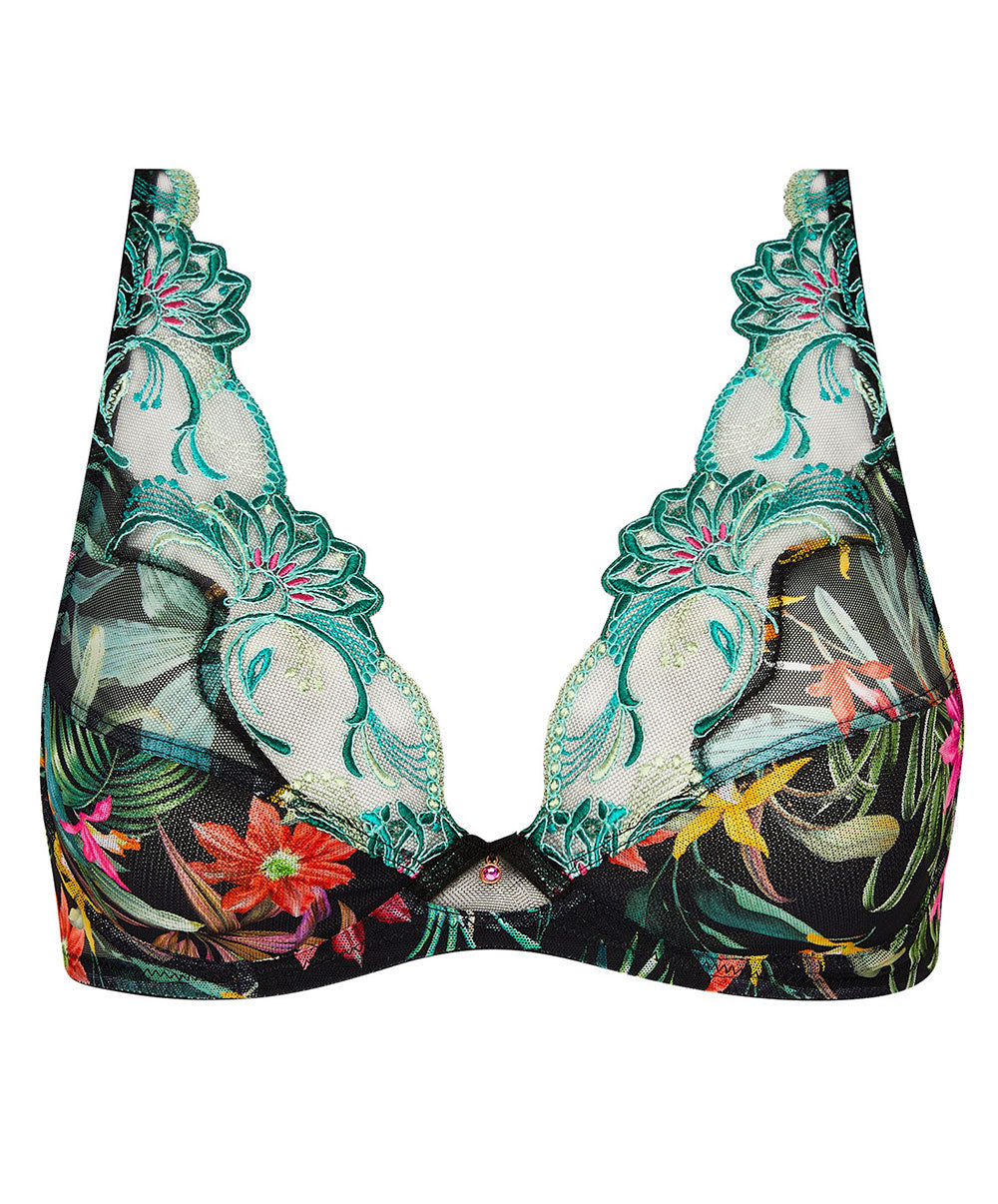 Soutien-gorge triangle sexy "Glamour" Lise Charmel Fleurs Étoiles éclat étoile (noir et multicolore) ACH7496-EE
